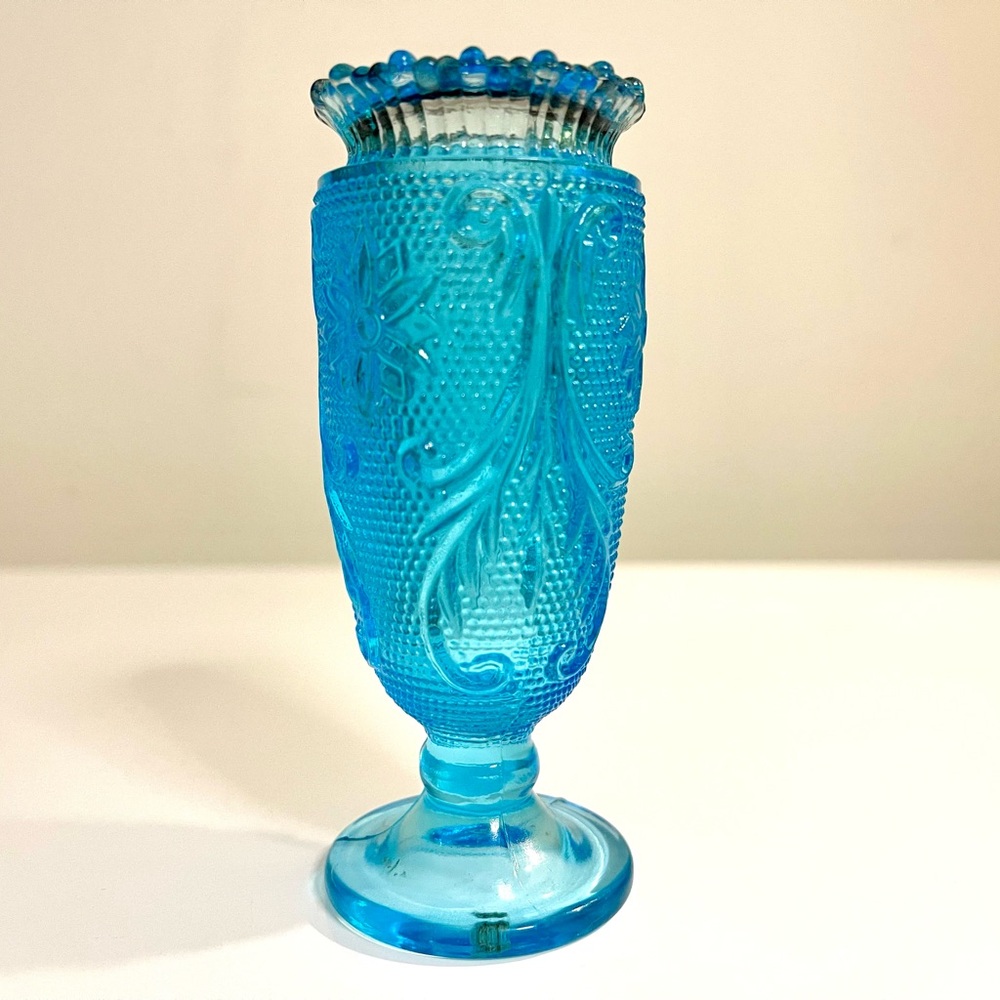 Indiana Glass Company Blue Glass Bud Vase/Toothpick Holder